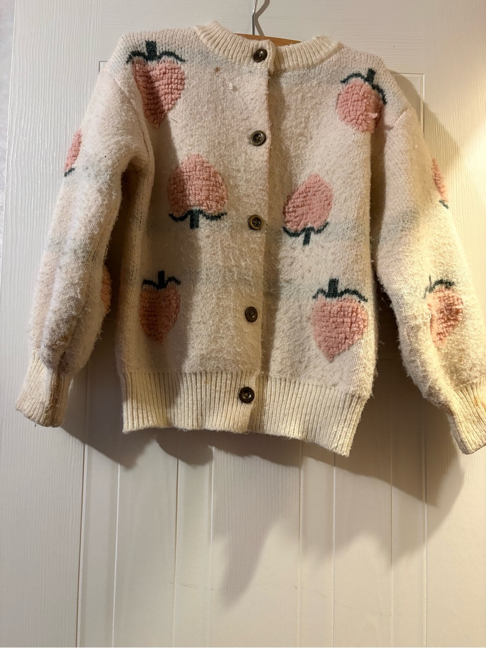 SHEIN Cream Cardigan Sweater with Pink Peach Motif